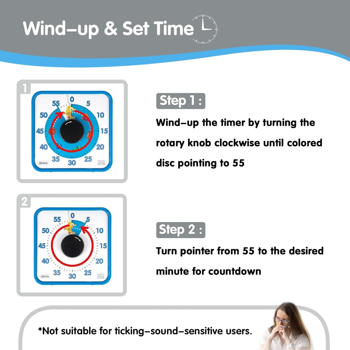 Visual Timer 7.5 inch; 60 Minute 1 Hour Countdown Timer for Kids Classroom Teaching Tool Home Office Meeting, Mechanical Countdown Clock for Exam Time Management Magnetic, Navy Blue with Colorful Disc