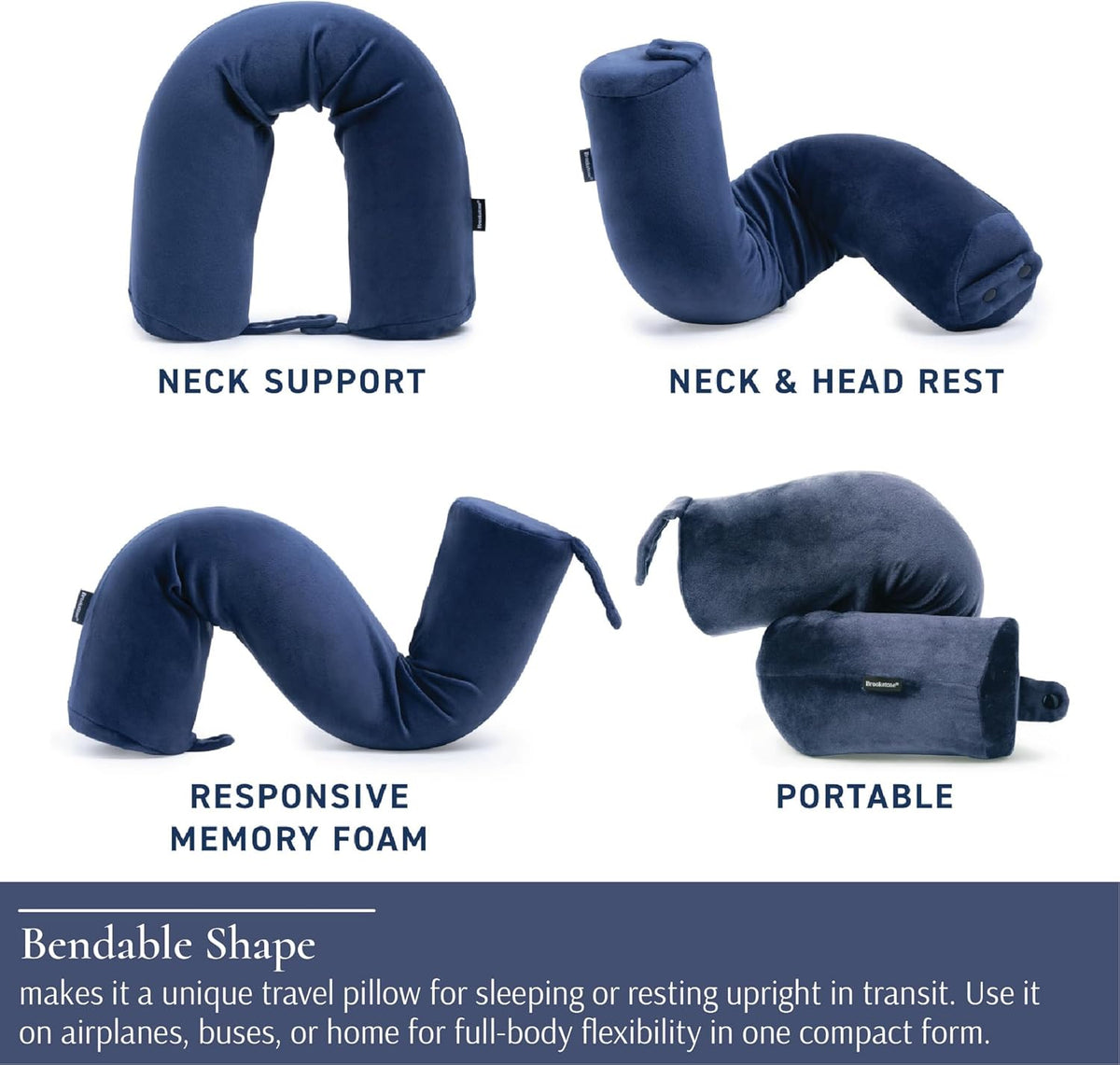 Brookstone Free Form Travel Pillow Lightweight Flexible Memory Foam Pillow