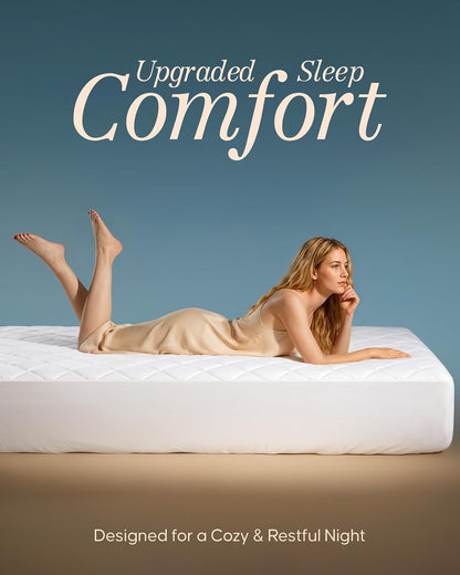 Quilted Fitted Mattress Pad, Queen Mattress Protector Topper with Deep Pocket Stretches up to 16 Inches, Machine Washable Mattress Cover by Utopia Bedding (White)