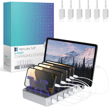 Fast Charging Station for Multiple Devices, 6-Port USB Charging Dock White