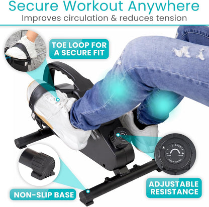 Vive Under Desk Bike Pedal Exerciser - Stationary Exercise Leg Peddler - Low Impact, Portable Mini Cycle Bike for Under Your Office Desk - For Arm or Foot - Small, Sit-Down Recumbent Equipment Machine