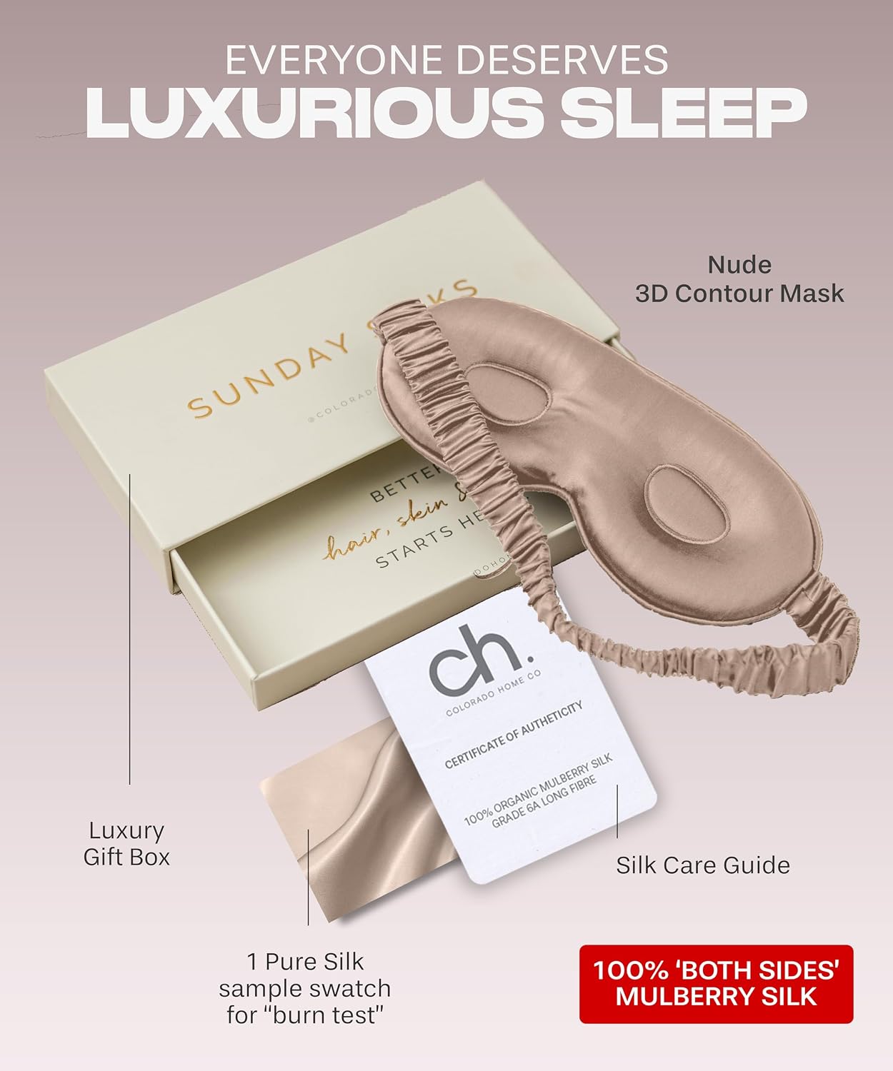 SUNDAYSILKS™ | Adjustable Silk Sleep Mask for Side Sleeper | Cloud-Like Comfort, Weighted for Deep Sleep | Soft Sleep Face Mask for Women & Men, Full Blackout, Cooling Silk Eye Mask for Sleeping