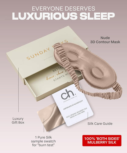 SUNDAYSILKS™ | Adjustable Silk Sleep Mask for Side Sleeper | Cloud-Like Comfort, Weighted for Deep Sleep | Soft Sleep Face Mask for Women & Men, Full Blackout, Cooling Silk Eye Mask for Sleeping