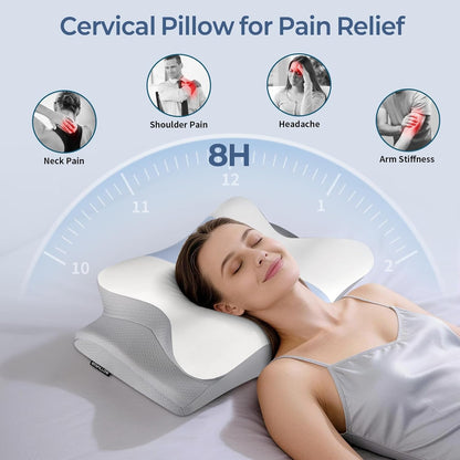 Cervical Neck Pillow for Pain Relief - Ergonomic Side Sleeper Pillow for Neck Support, Cooling Memory Foam Pillows, Contour Pillow Orthopedic Bed Pillow for Back Stomach Sleepers (Dark Grey)