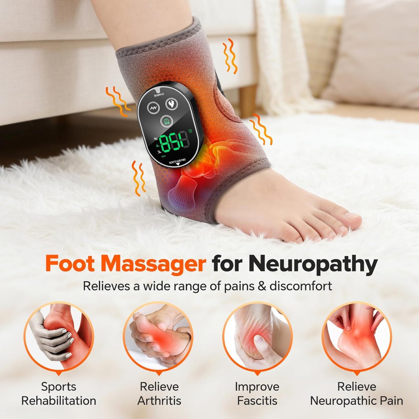 WoloyHeatie Cordless Foot Massager for Neuropathy, 3000mAh Rechargeable Ankle Heating Pad with Massage for Circulation, Foot Ankle Pain Relief Massager, Gray