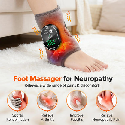 WoloyHeatie Cordless Foot Massager for Neuropathy, 3000mAh Rechargeable Ankle Heating Pad with Massage for Circulation, Foot Ankle Pain Relief Massager, Gray