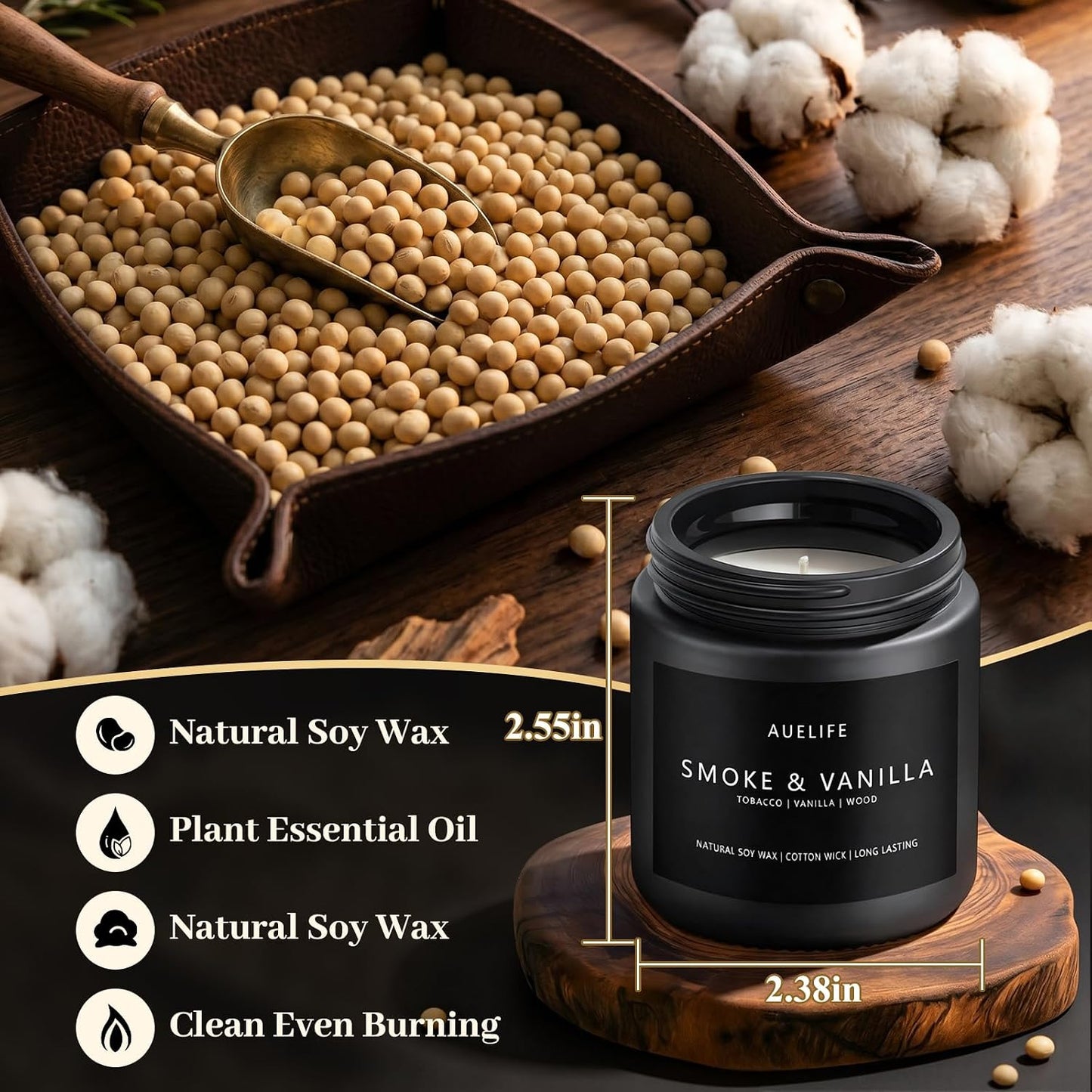 Scented Candles Set | Men Candle Set, Scented Candles for Home, Gifts for Men Aromatherapy Gift Set - 4 Pack Manly Gifts for Dad Fathers Day, Soy Candle of Leather/Smoke & Vanilla/Oak/Lavender