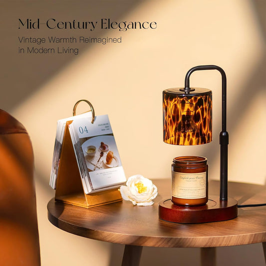 Candeldo Candle Warmer Lamp with Timer, Tortoise Shell Glass Shade