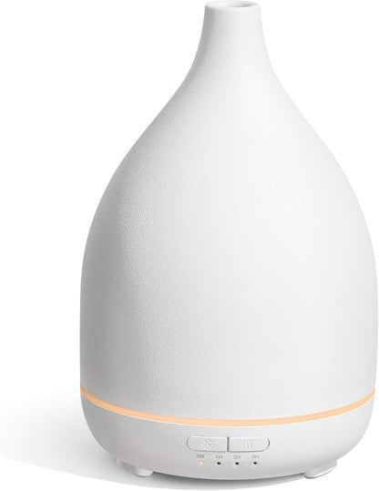 InnoGear Oil Diffuser, 300ML Ceramic Diffuser for Essential Oils Handcrafted Aromatherapy Diffuser Ultrasonic Cool Mist Humidifier with 4 Timers Waterless Auto Off for Room Office, White