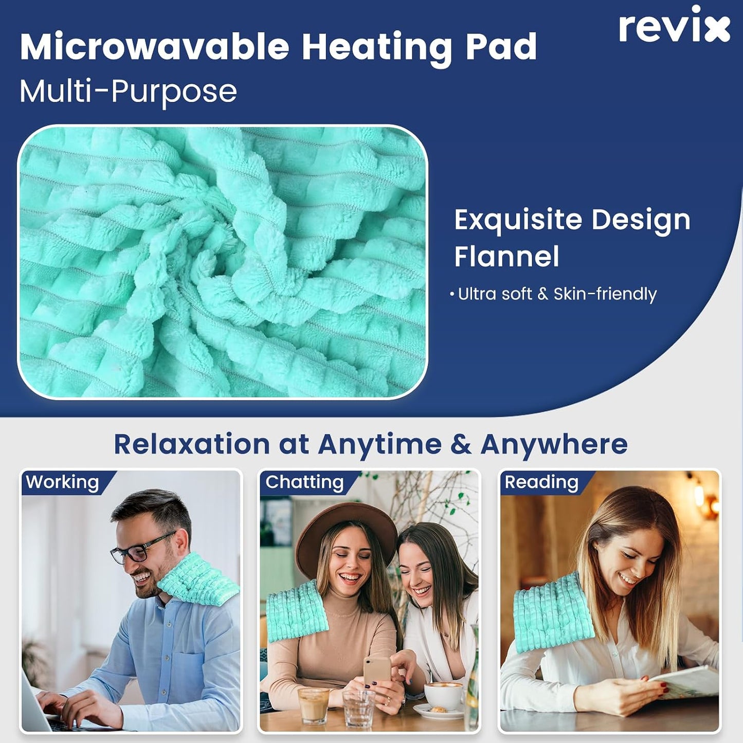 REVIX 6 * 12" Moist Heating Pad Microwavable, Reusable Microwave Heating Pads for Joints, Weighted Heat Packs with Flaxseeds for Shoulders, Neck, Back, Unscented