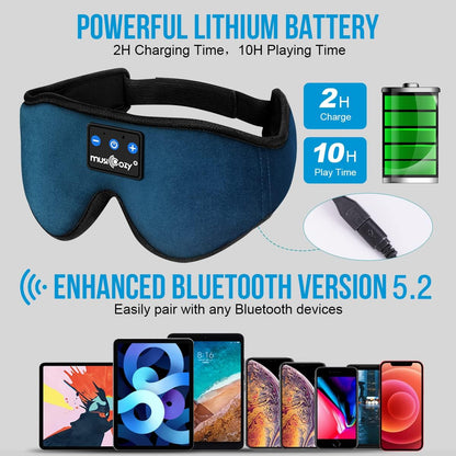 MUSICOZY Sleep Headphones, Bluetooth 5.4 Sleep Mask Headband Headphones Sleeping Eye Mask, Wireless Music Earbuds Earphones with HD Stereo Speakers for Side Sleepers, Cool Gadgets Unique Gift