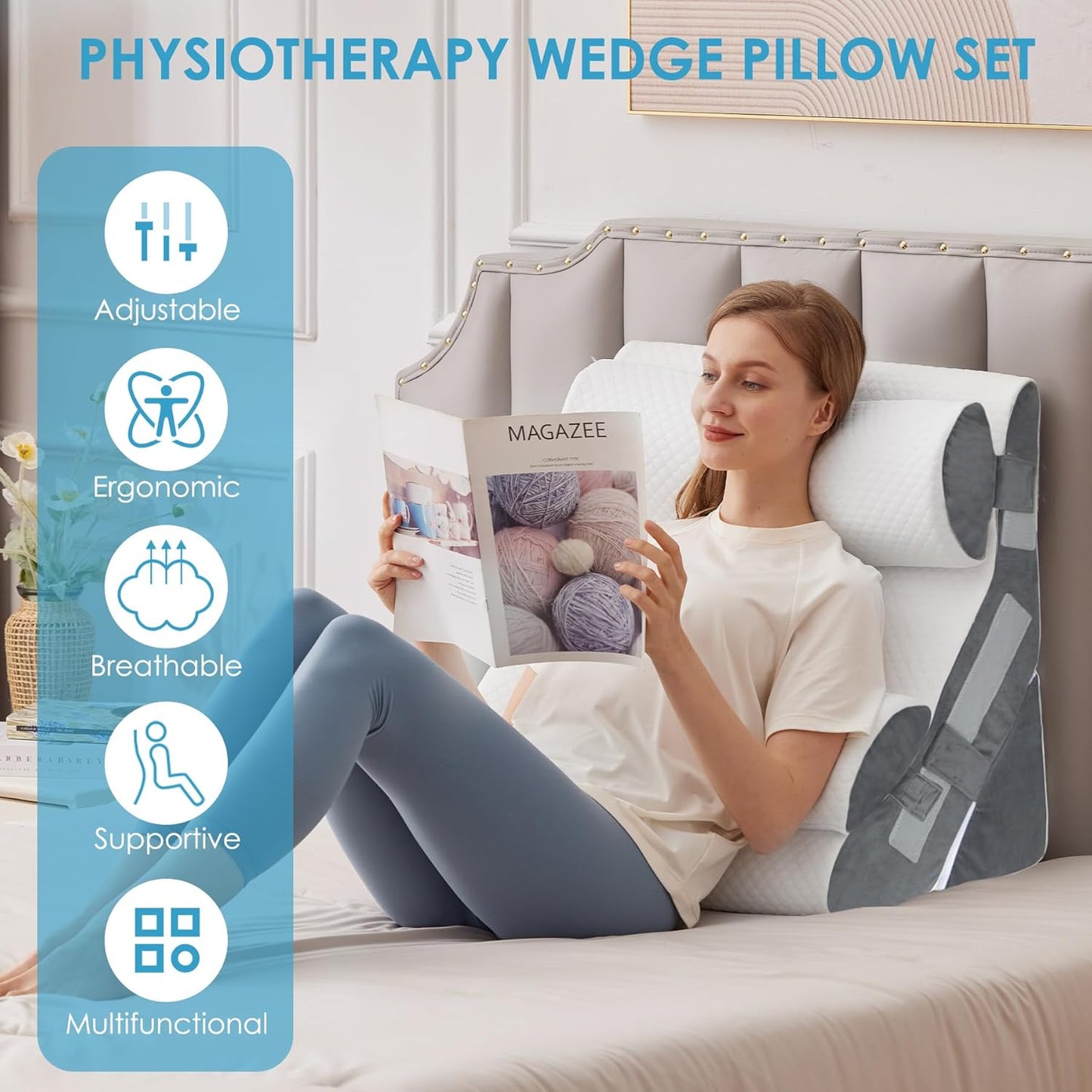 MEGCXIT Wedge Pillow Set for After Surgery, Bed Wedge, 3PCS, White/Grey