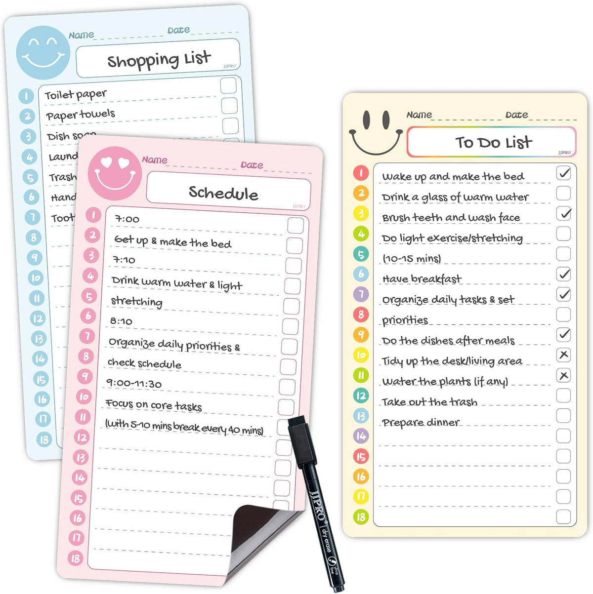 JJPRO Magnetic Monthly Calendar Whiteboard Set for Fridge-Monthly Planning Board and Two Bonus Dry Erase Grocery Board&Weekly Menu Board-Meal Planner Whiteboard/to-Do List-6 Markers