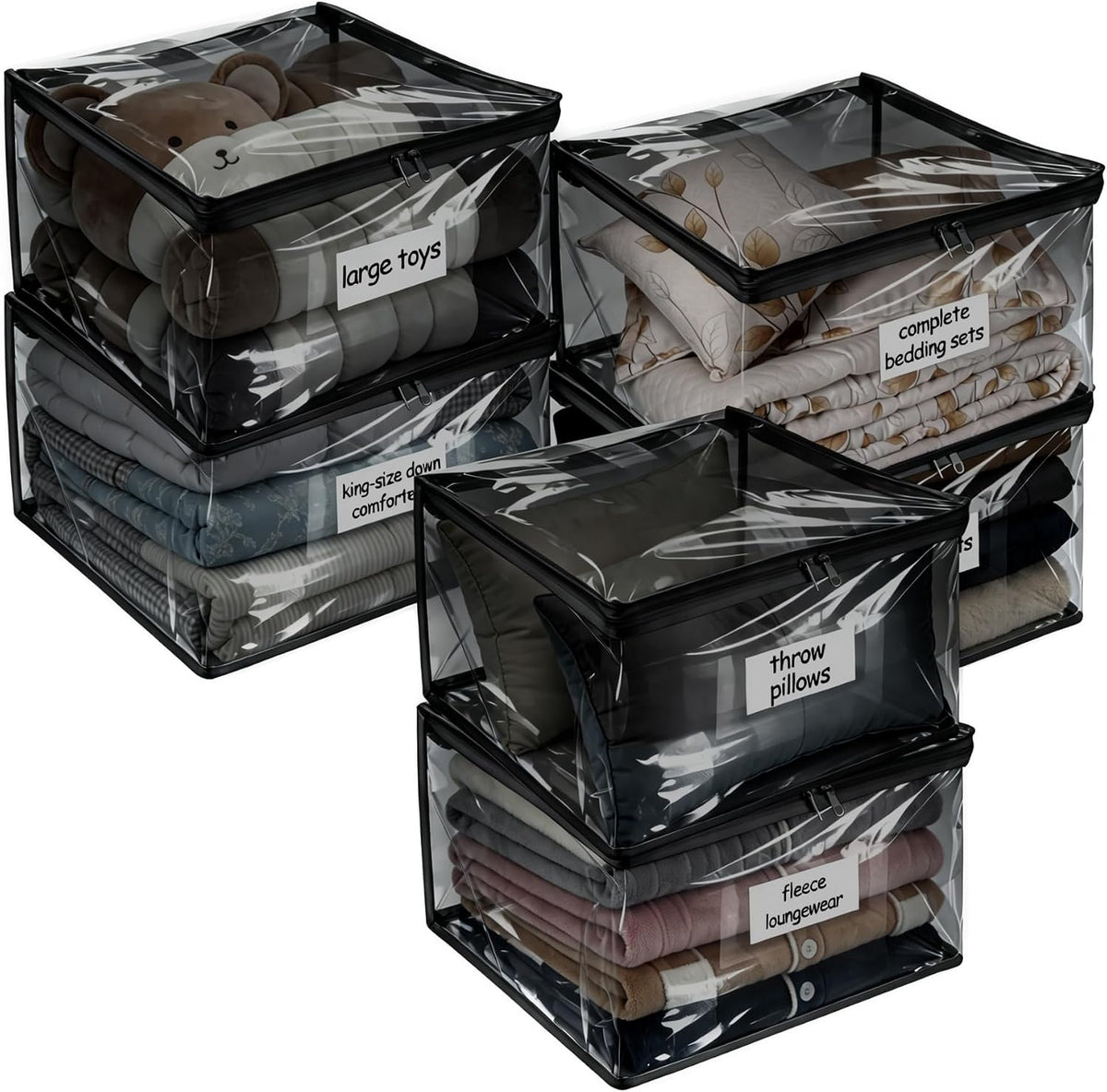 Plastic Storage Bags with Easy-Glide Zipper, Durable Clear Vinyl Zippered Storage Bags for Clothes Sweaters Comforters Blankets Sheets Bedding (15.7 x 13.8 x 3.9 Inch, Transparent White)