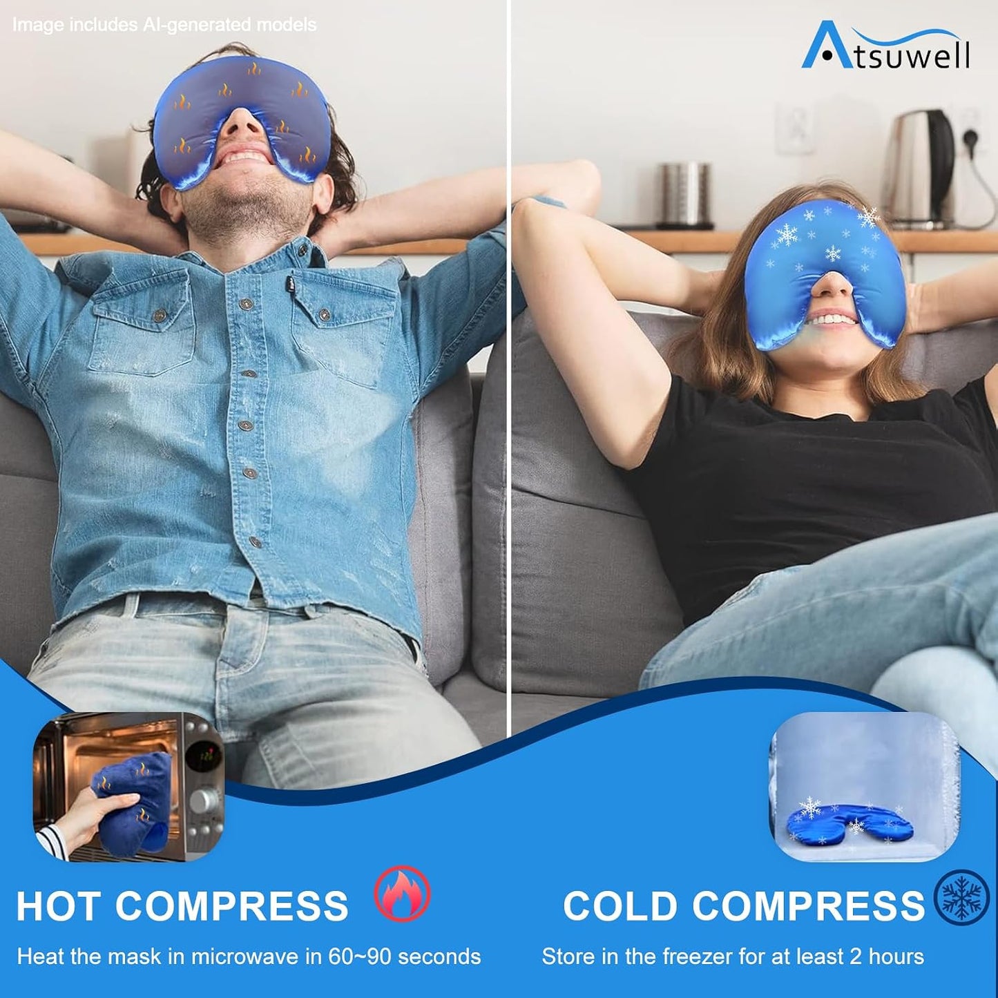 Atsuwell Sinus Mask, Warm Cold Compress Eye Mask for Dry Eyes, Weighted Eye Pillow Microwavable Face Heating Pad for Soothing Sinus Pressure and Relaxation, Pink