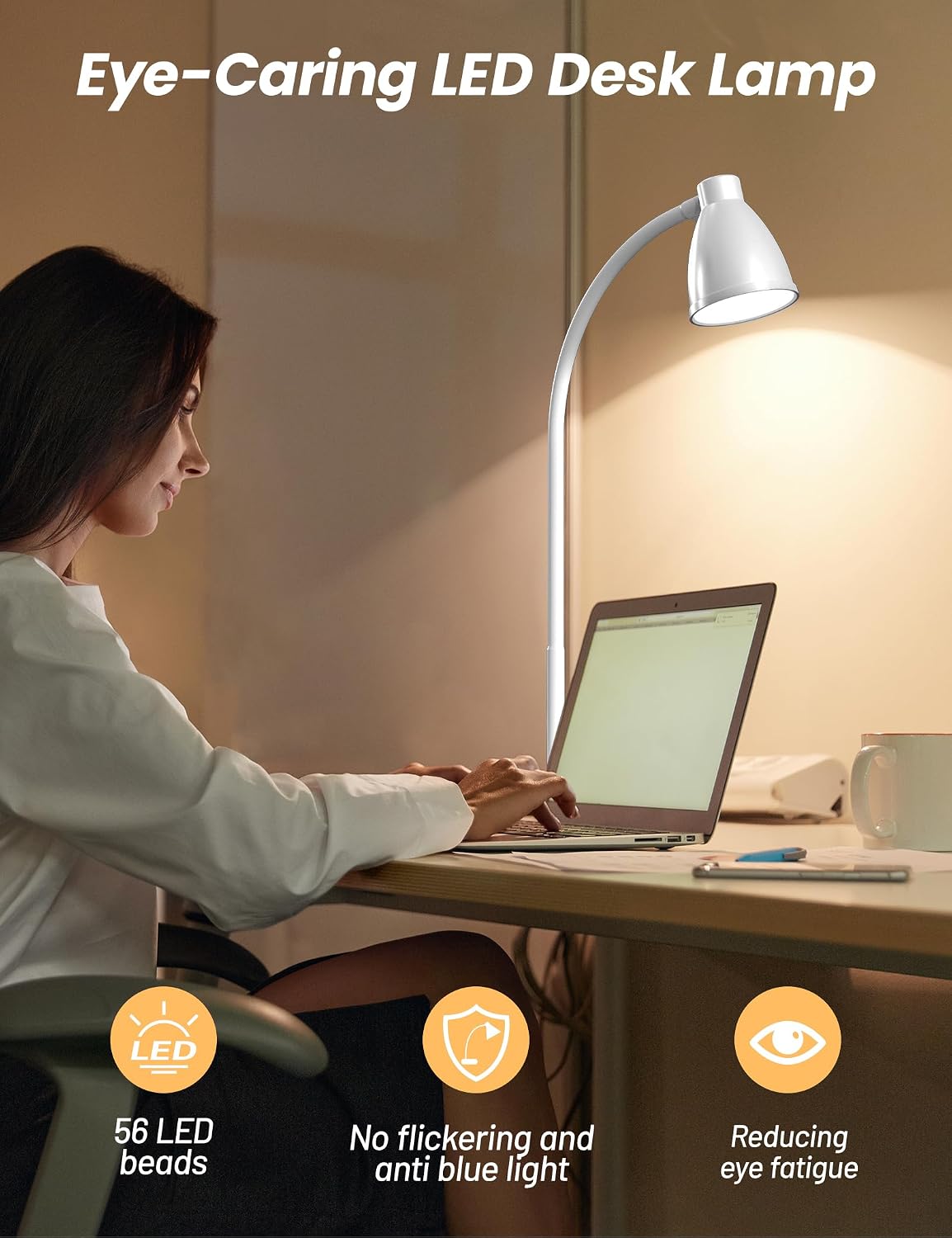 BOHON LED Desk Lamp with USB Charging Port 3 Color Modes Dimmable, Black