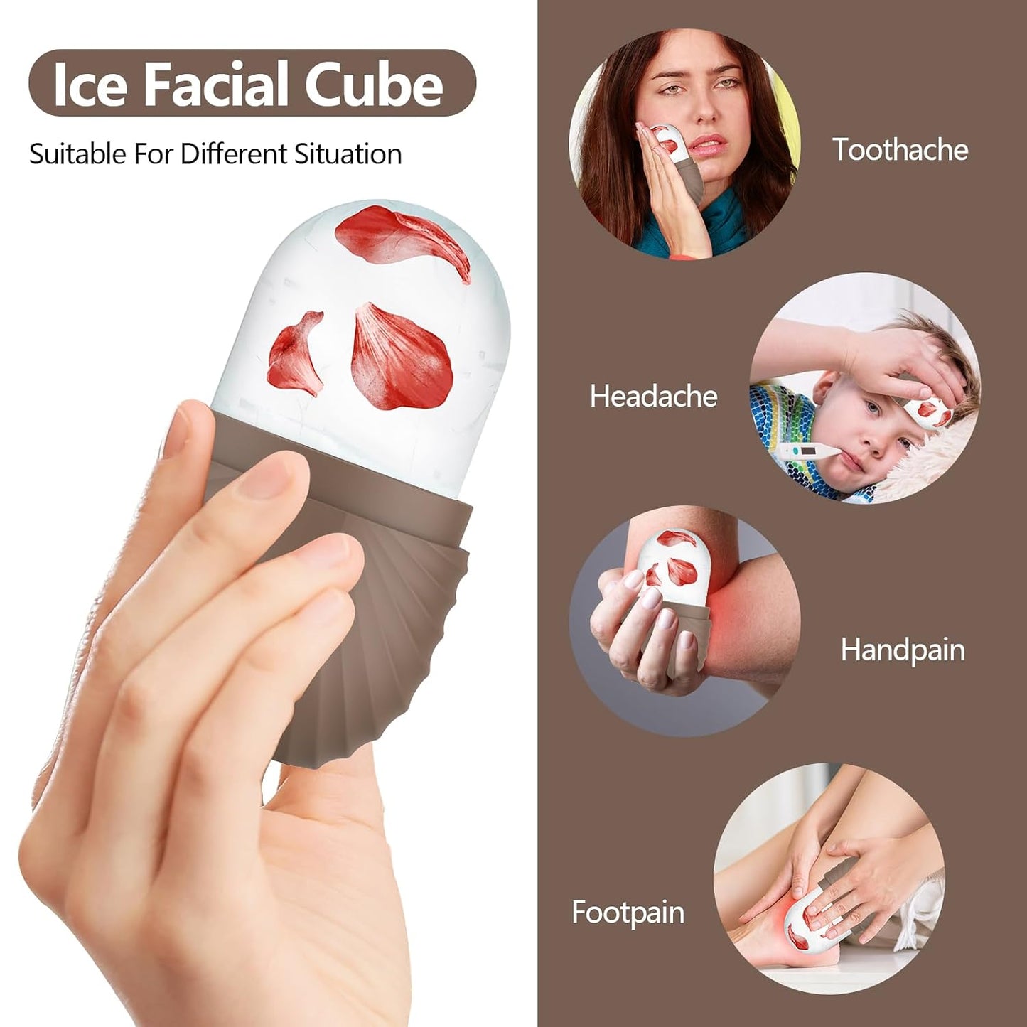 Ice Roller for Face and Eye, Reusable Silicone Ice Facial Roller Ice Holder, Face Ice Mold Skin Care, Ice Cube Roller for Shrink Pores Anti Wrinkle Reduce Puffiness, Black