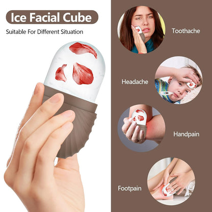 Ice Roller for Face and Eye, Reusable Silicone Ice Facial Roller Ice Holder, Face Ice Mold Skin Care, Ice Cube Roller for Shrink Pores Anti Wrinkle Reduce Puffiness, Black