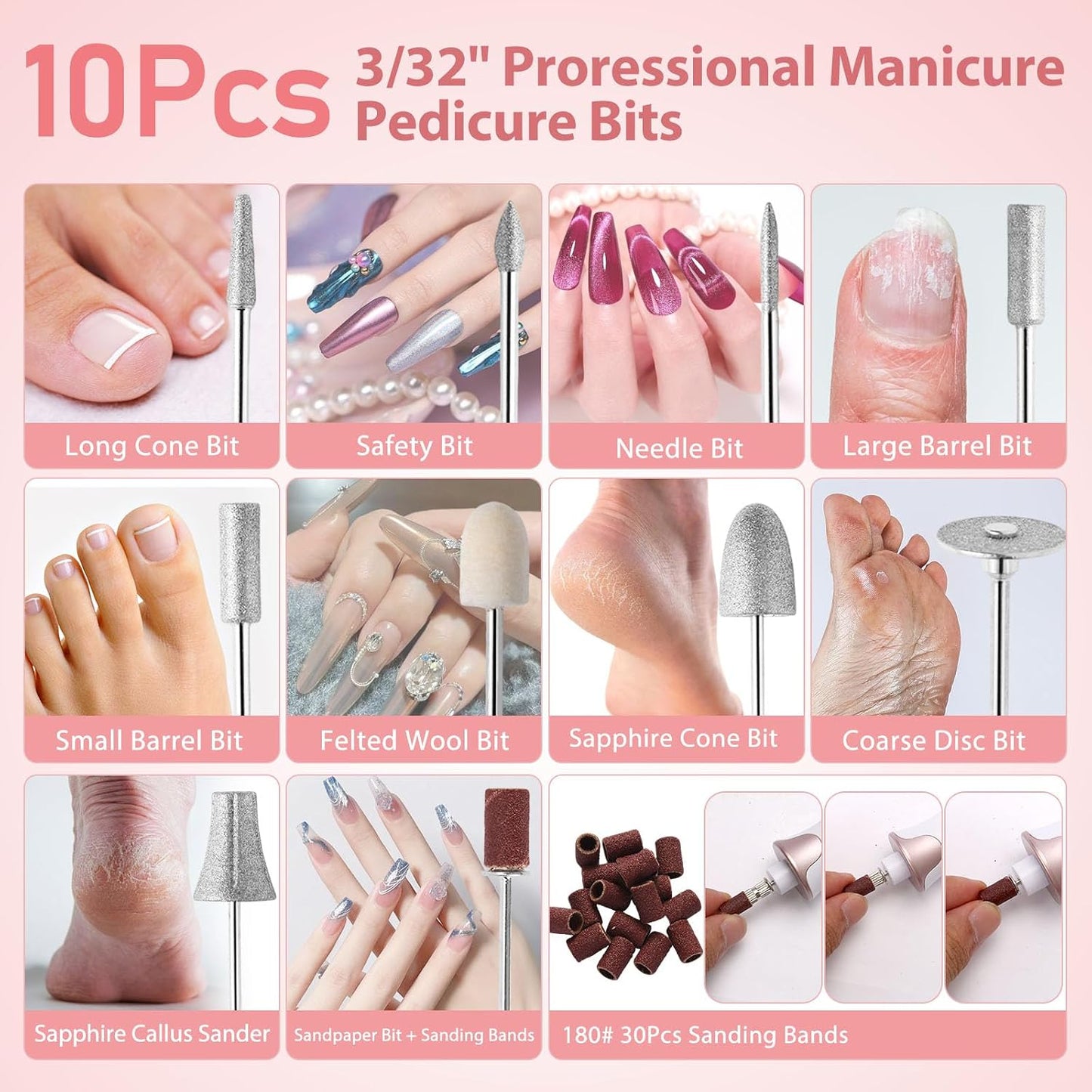 ZABOUL Electric Nail Drill, Professional Nail Filer Buffer Rechargeable Manicure Pedicure Kits for Acrylic Nails Gel Polishing Removing Manicure Salon Home