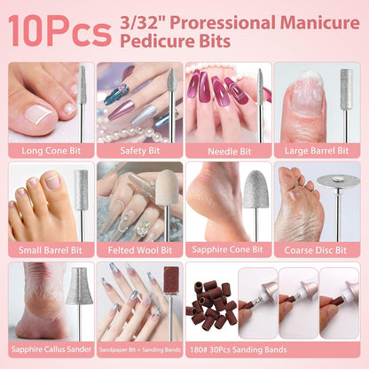 ZABOUL Electric Nail Drill, Professional Nail Filer Buffer Rechargeable Manicure Pedicure Kits for Acrylic Nails Gel Polishing Removing Manicure Salon Home