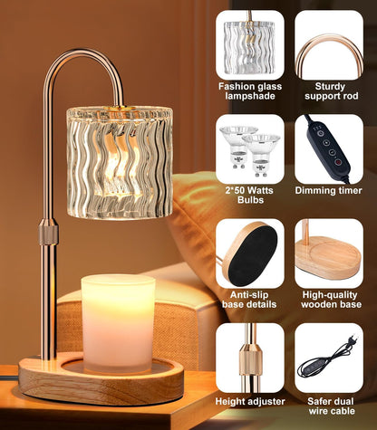 Candle Warmer Lamp Electric Timer: Dimmable Candles Warming Lamps - Height Adjustable Burner Jar - No Flame Scented Melts Wax - All Candle Jars Home Decor Table Light