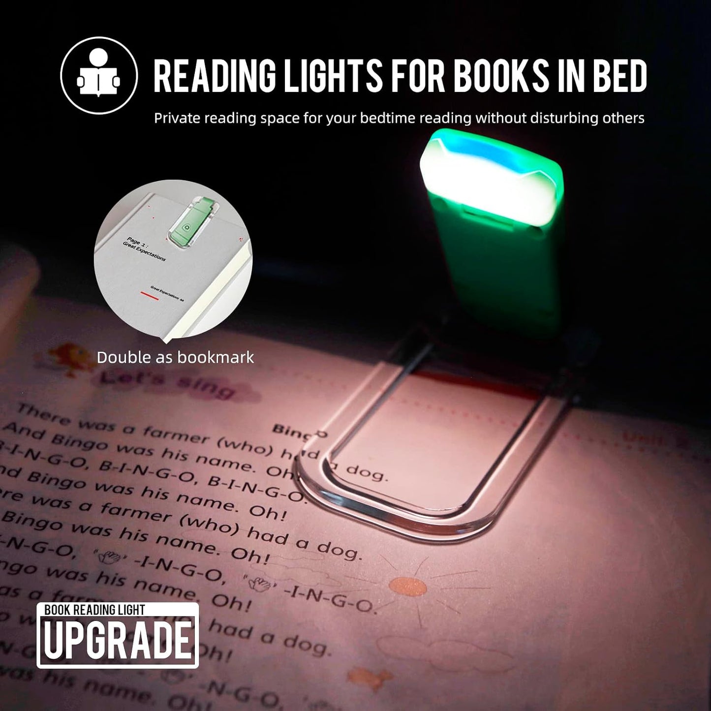 EGWASER Book Reading Light, Portable USB Rechargeable LED Clip on Book Lights for Reading in Bed, 3 Brightness Adjustable Dimmable Bookmark Light for Eye-Protection, Reading Lamp (White)