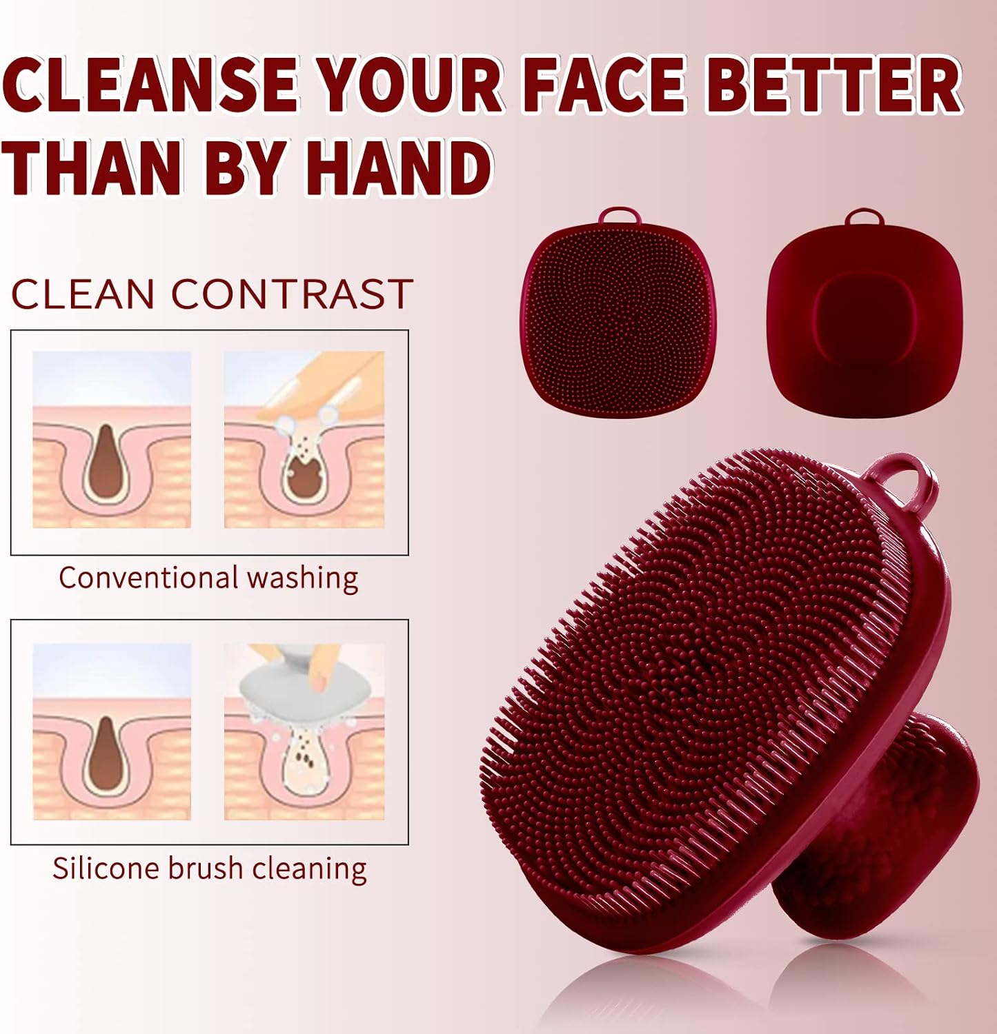 Back Scrubber for Shower & Face Scrubber, 2Pcs Silicone Exfoliating Brush Set with 17In Long Handle, Soft Body & Facial Cleansing Scrubber for Men Women