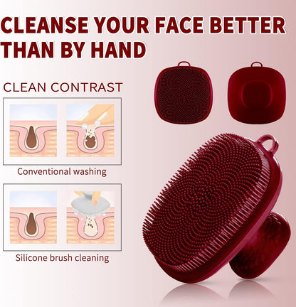Back Scrubber for Shower & Face Scrubber, 2Pcs Silicone Exfoliating Brush Set with 17In Long Handle, Soft Body & Facial Cleansing Scrubber for Men Women