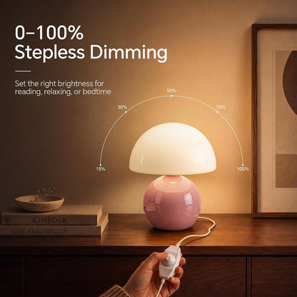 Dawnwake Mushroom Lamp Table Lamp for Bedroom-Small Desk Table Lamps,White