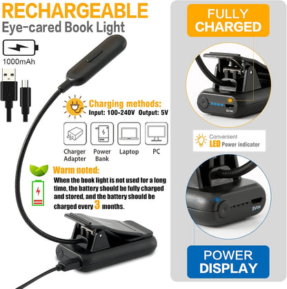 VAVOFO Amber Rechargeable Reading Light, Blue Light Blocking Book Light, 7 LEDs Eye Care 9 Colors 9 Brightness Clip On for Kids Bookworms Reading in Bed with Power Indicator Lasting 70h (Black)