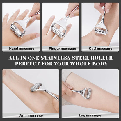 Acupuncture Massage Roller, Stainless Steel, Portable Manual Roller for Whole Body Pain Relief, Puffiness Reduce and Muscle Relaxation Massage
