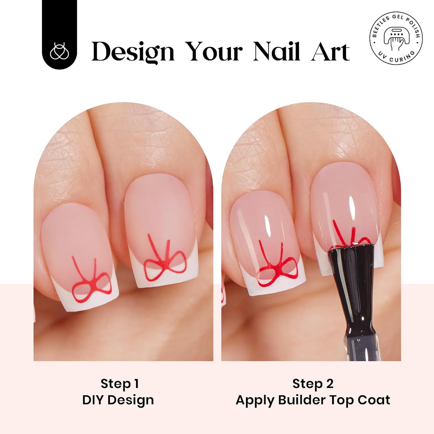 Beetles Press On Nail Kit-Short Square French Tip Press On Nails, 150Pcs Pink French Nail Tips with Nail Glue & Remover Builder Top Coat Nail Lamp, All-in-One DIY Fake Nails Gift for Women
