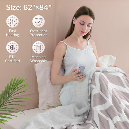 VENTIMI Electric Blanket Heated Throw, 50" x 60" Heated Blanket with 5 Heat Levels & 3 Hours Auto Off, Fast Heating Blankets with ETL & FCC Certification, Grey