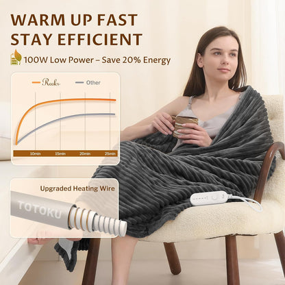 Reaks Electric Heated Throw Blanket, Silky Soft Flannel & Sherpa Heating Blanket Throw with 5 Heat Levels & 3 Hours Auto Off, Warm Gifts for Women Mom Grandma, ETL Certified (50x60 inches, White)