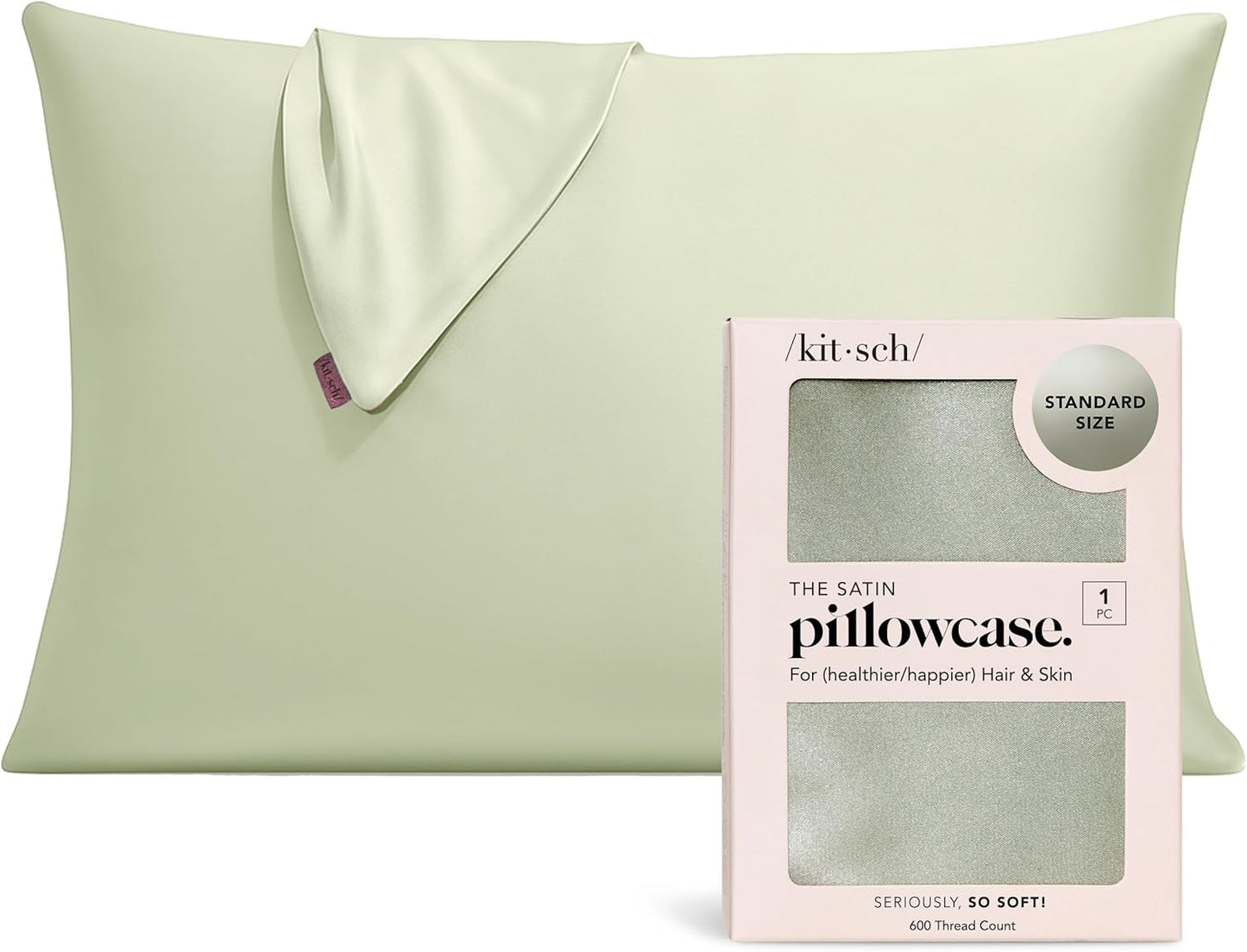 Kitsch Satin Pillowcase with Zipper for Hair & Skin - Softer Than Silk Pillow Cases, Smooth Cooling Satin Pillow Case, Wrinkle-Free, Machine Washable - Pillow Cases Standard Size (19x26) - Blush