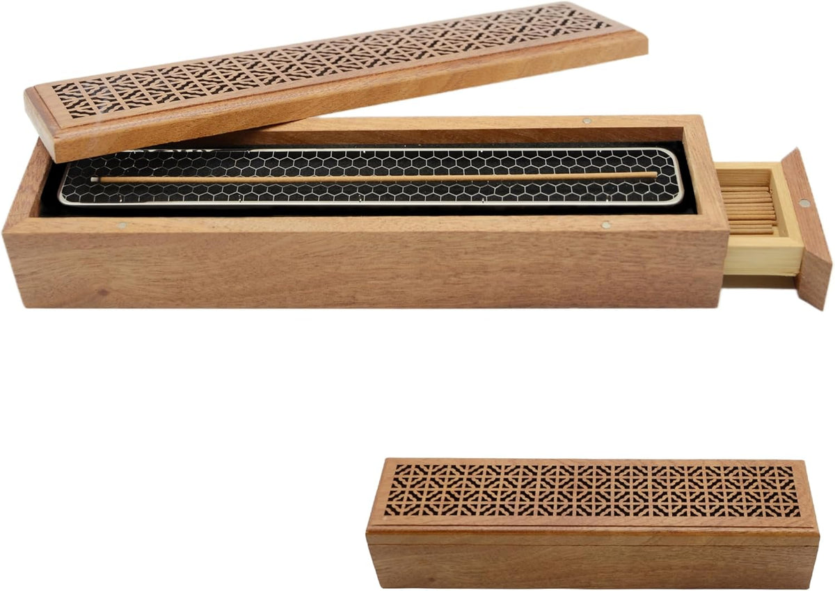 Incense Holder, Wooden Incense-Stick Holder Box with Storage & Ash Catcher,Coffin Incense Bunners for Meditation Yoga Spa Room (Natural Wood)