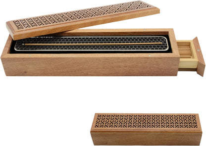 Incense Holder, Wooden Incense-Stick Holder Box with Storage & Ash Catcher,Coffin Incense Bunners for Meditation Yoga Spa Room (Natural Wood)