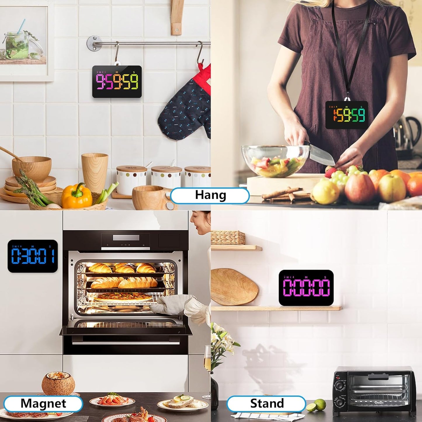 Rechargeable Digital Kitchen Timer for Cooking, Magnetic Timers with Countdown/up, Kids Timer with 5”LED Display 3 Brightness 4 Volume Adjustable for Classroom/Office/Home/Work/Fitness/Game（Blue）