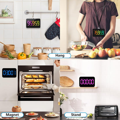 Rechargeable Digital Kitchen Timer for Cooking, Magnetic Timers with Countdown/up, Kids Timer with 5”LED Display 3 Brightness 4 Volume Adjustable for Classroom/Office/Home/Work/Fitness/Game（Blue）