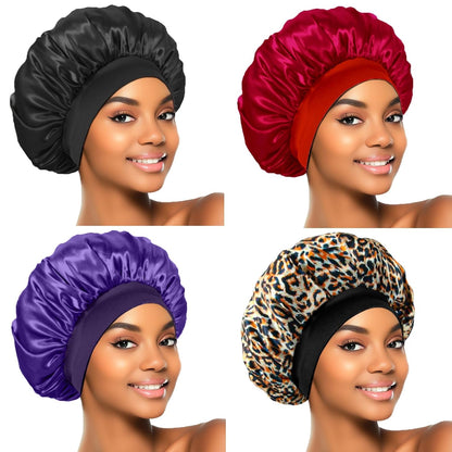ZHENSILK 2Pcs Silk Bonnet for Sleeping, Satin Hair Bonnets, Soft Elastic Band Silk Sleep Cap, Hair Wrap for Women (Black Gold)