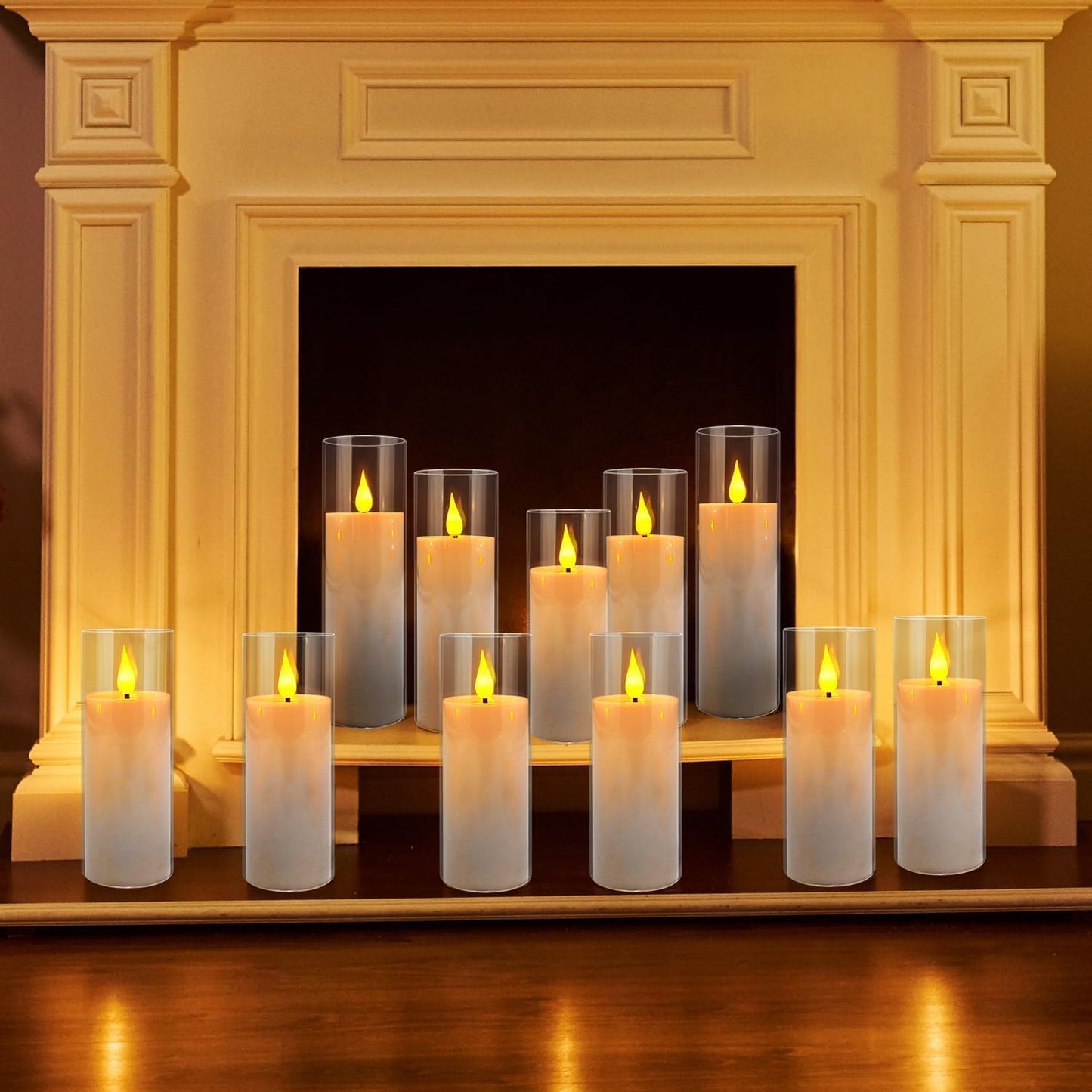 YOROXRG Set of 24 Waterproof Outdoor Flameless Candles, LED Candles with 4 Remote and Timer,(H 4" 5" 6" x D 2.2"),for Halloween Wedding Festiv