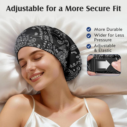 YFONG Mulberry Silk Hair Bonnet for Sleeping Women Men, Real Silk Lining, Not Satin, Stay On All Night Sleep Bonnet with Adjustable Strap for Curly Short Long Fine Hair, Black