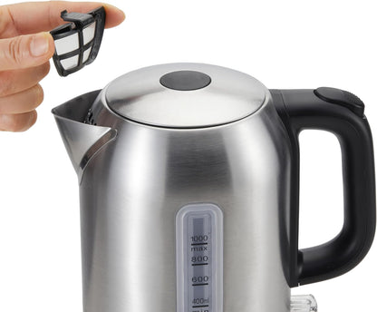 Amazon Basics Electric Kettle with Glass Carafe for Tea and Coffee, BPA-Free, Fast Boiling, Auto Shut-Off, Boil-Dry Protection, Water Level Indicator, 1.7 Liter, 1500W, Black and Silver