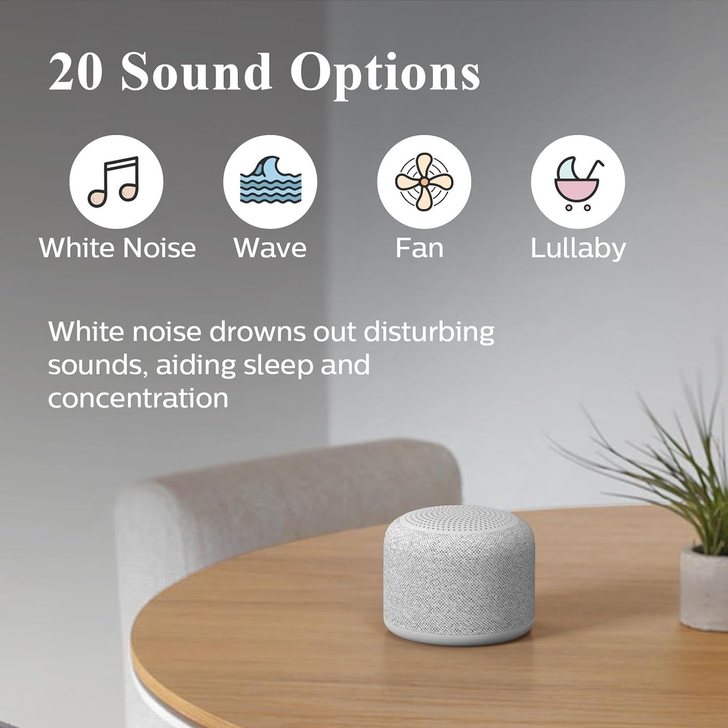 REACHER Travel White Noise Sound Machine, Small Bluetooth Speaker for Sleep | 20 Soothing Sounds, Rechargeable Battery, Portable Mini Size, Baby and Adult Sleep, Travel and Bedside Use