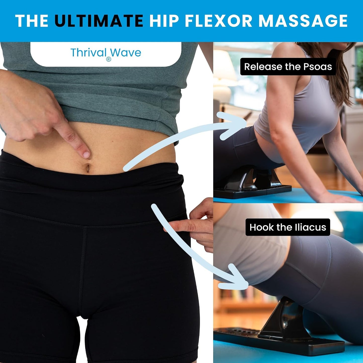 Thrival Arch Back Stretcher - Psoas Muscle Release Tool App for Hip Flexor, Back, Glute, Iliacus, and Neck - Spine Decompressor, Trigger Point, and Myofascial Release – Carbon Black