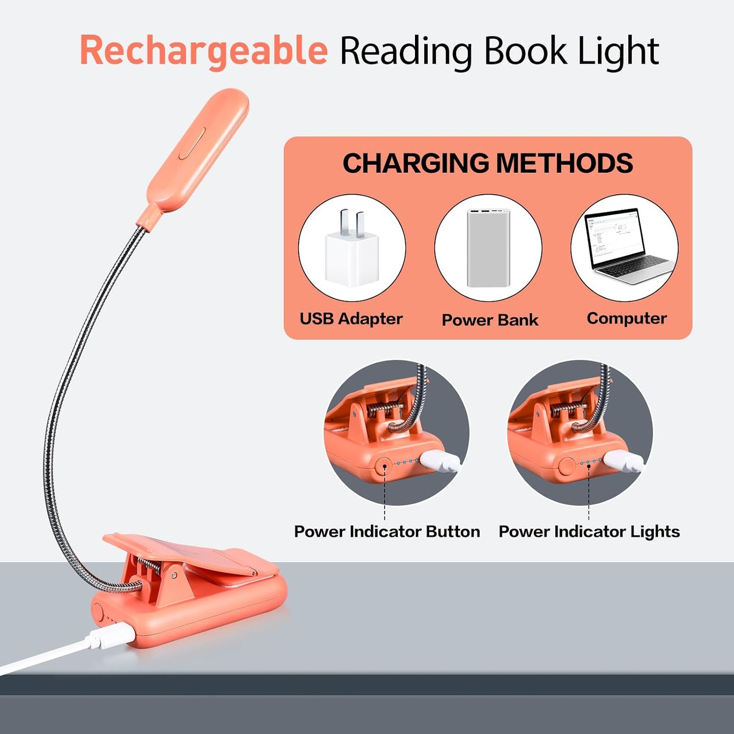 VAVOFO Clip On Book Light for Bed Kids, 7 LED Reading Light with 9-Level Warm Cool White Daylight, Eye Care Lamp with Power Indicator for Bookworms (Blue)
