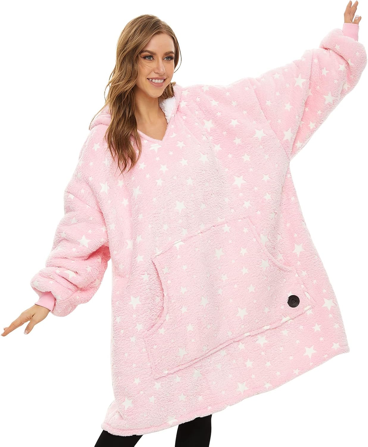 THREE POODLE Wearable Blanket Hoodie for Women, Oversized Sherpa Sweatshirt Blanket for Adults Men, Cozy Hooded Blankets, Gifts for Teen Girls Women Mom Sister