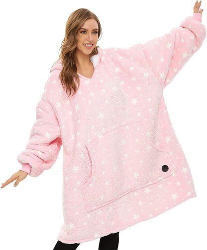 THREE POODLE Wearable Blanket Hoodie for Women, Oversized Sherpa Sweatshirt Blanket for Adults Men, Cozy Hooded Blankets, Gifts for Teen Girls Women Mom Sister