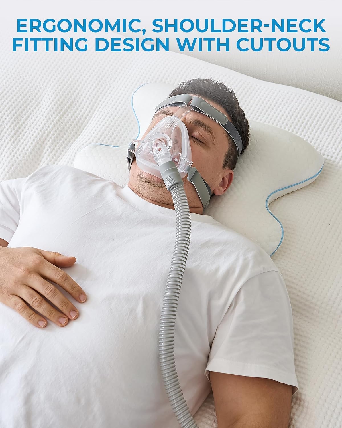 Elviros CPAP Pillow for Sleeping, HSA/FSA Ergonomic Adjustable Height Neck Support Memory Foam Bed Pillow for CPAP Users with Sleep Apnea, Suitable for Side and Back Sleepers