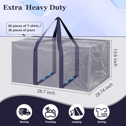 Moving Bags Heavy Duty 210GSM with Full-Open Side Zipper, 93L 220lbs Waterproof Foldable Storage Totes for College Dorm Move-In, Moving Boxes Alternative & Home Organization, Blue